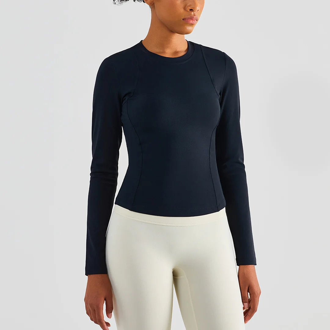 Solid short long-sleeved sports yoga top