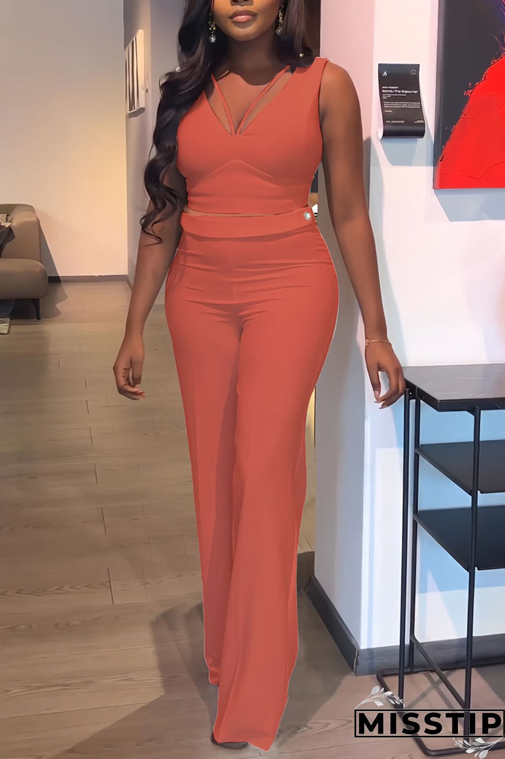 Black Casual Solid Patchwork V Neck Sleeveless Two Pieces