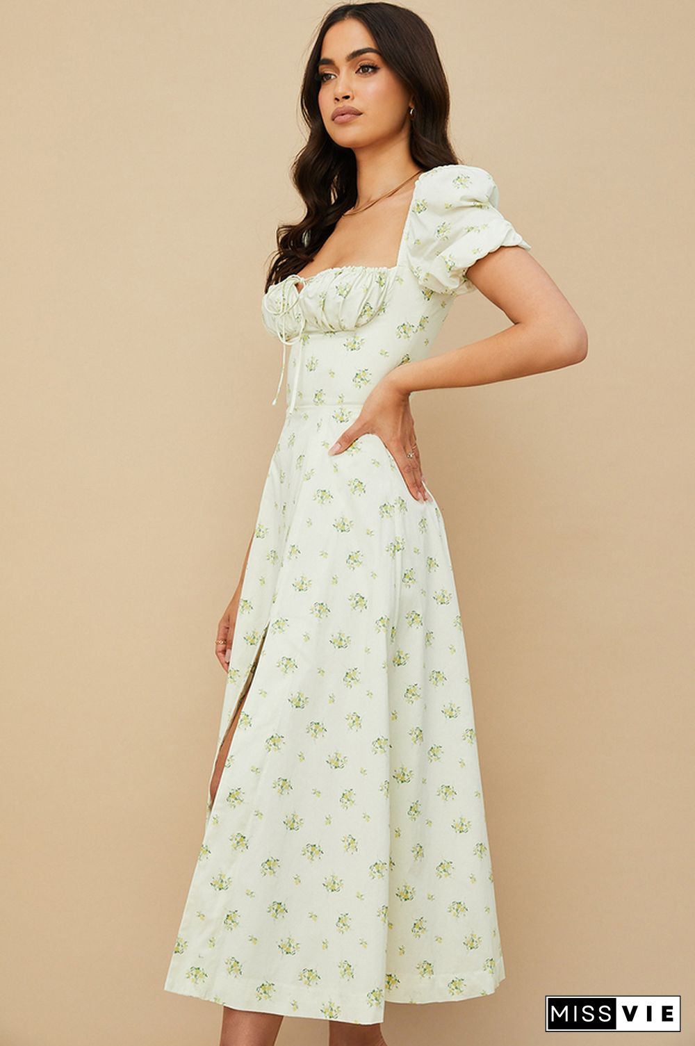 Nwbetter Floral Puff Sleeve Boho Midi Dress