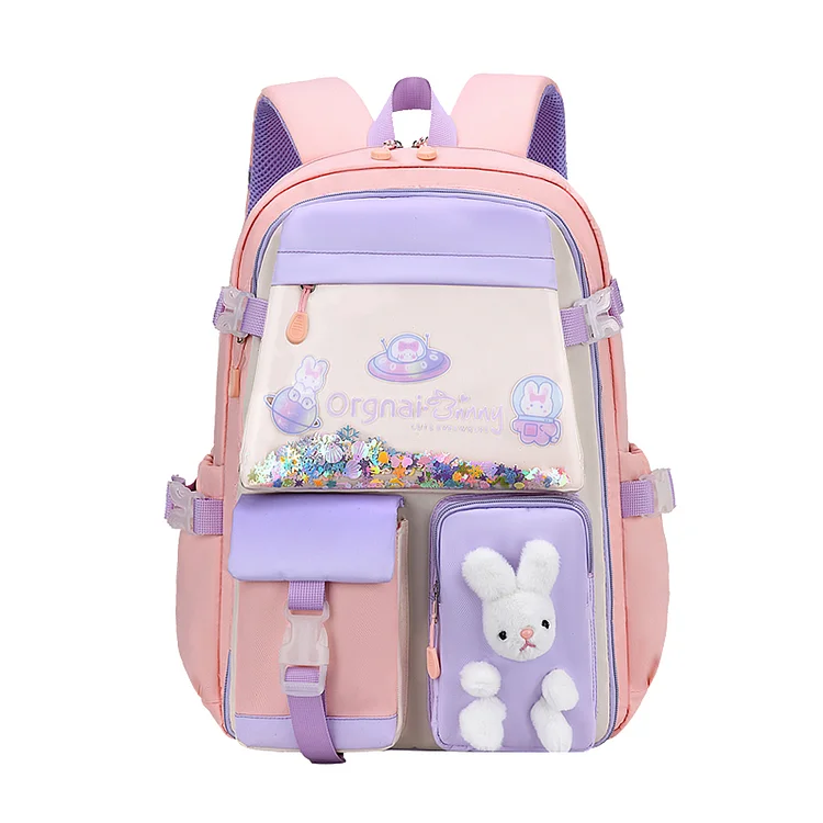 Cute Cartoon Bunny Backpack Girl Kindergarten Princess Schoolbag (L Pink)