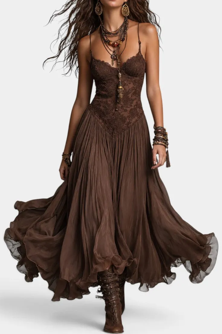 Lace-Adorned Maxi Dress with Strappy Details