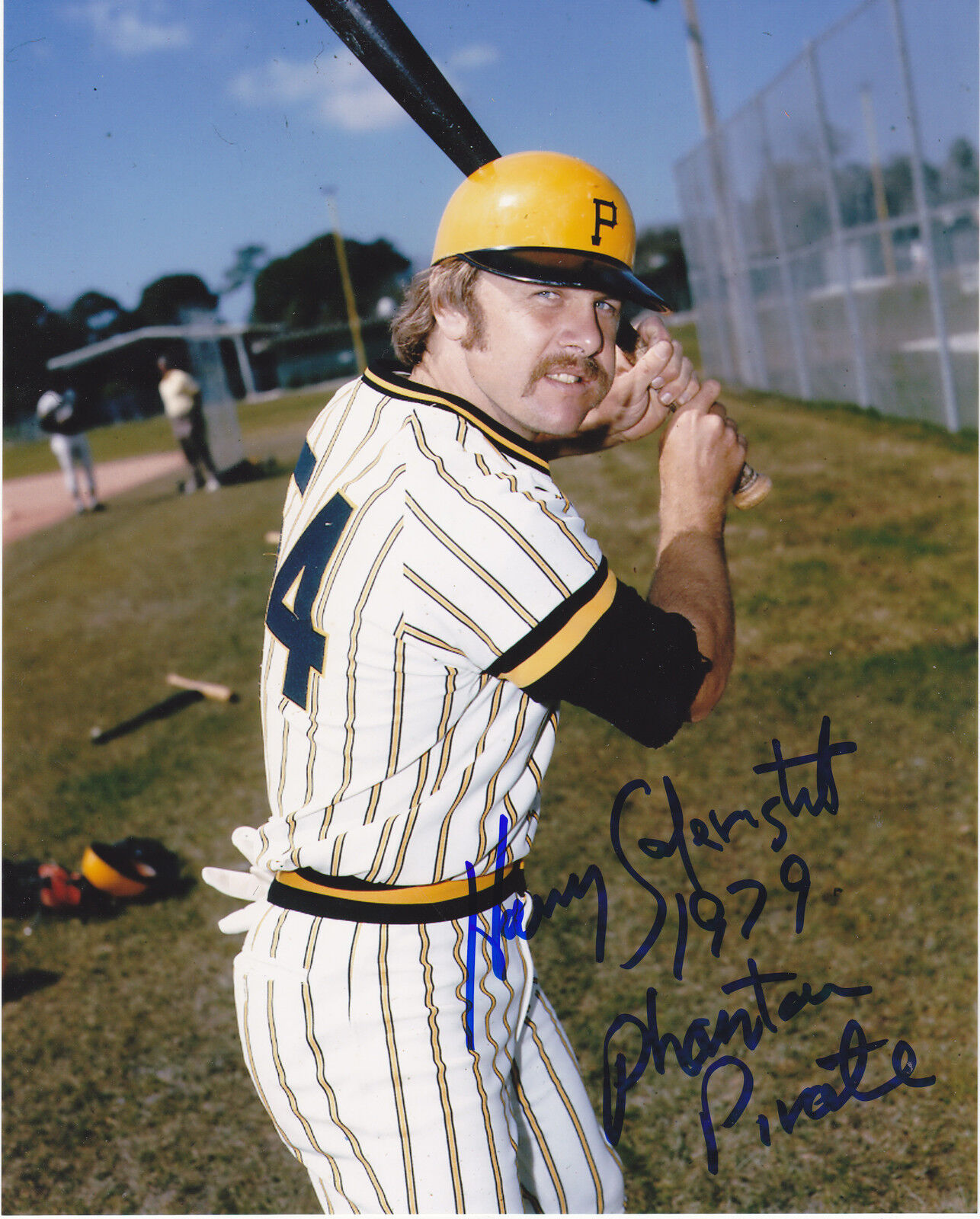 HARRY SAFERIGHT PITTSBURGH PIRATES 1979 PHANTOM PIRATE ACTION SIGNED 8x10