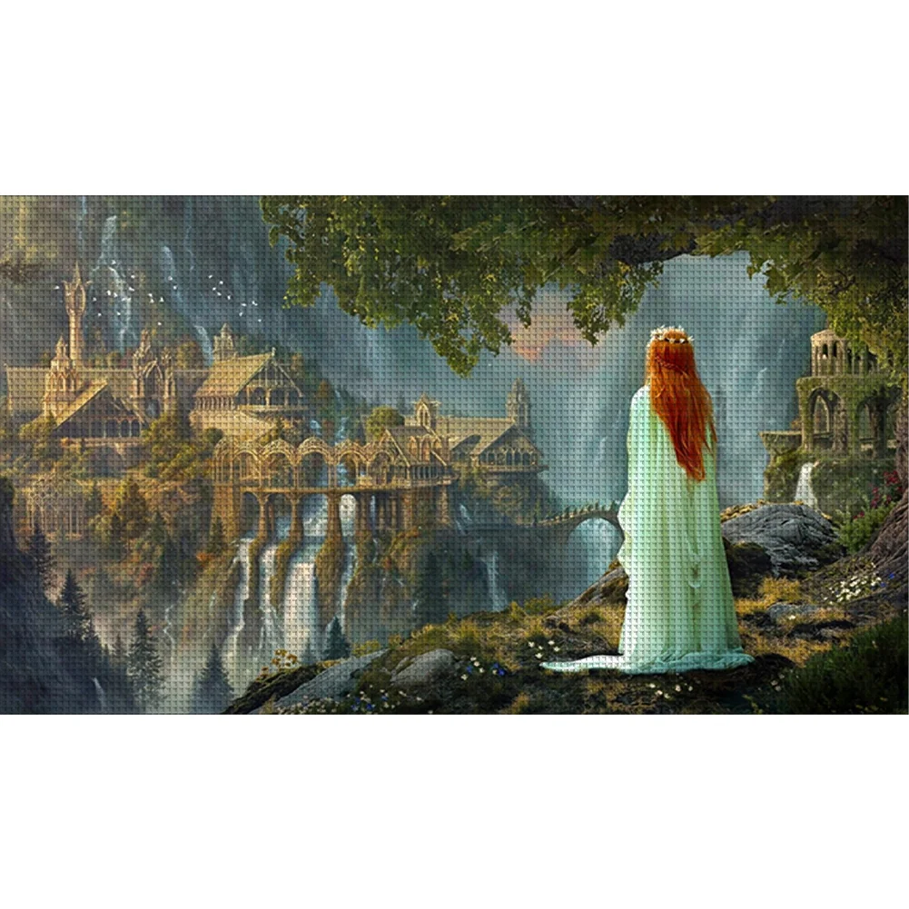 18CT Full Stamped Cross Stitch - Elvish City(Canvas|70*40CM)