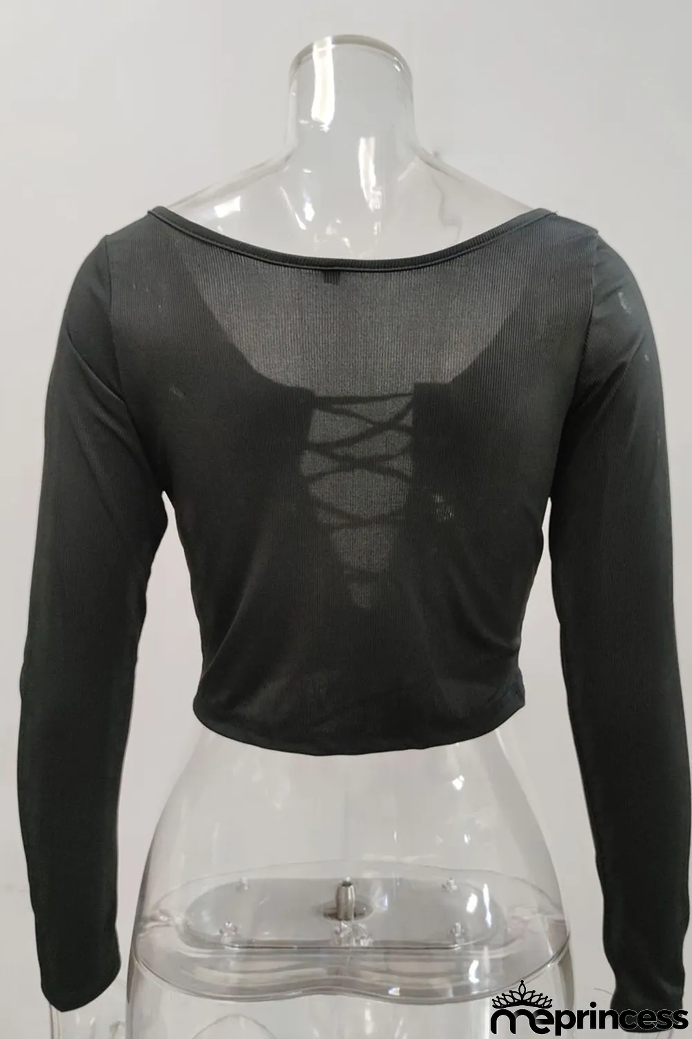 Black Sexy Solid Bandage Hollowed Out Split Joint U Neck Tops