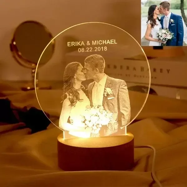 Kettenmachen Personalisierte Text & Foto Nachtlicht Geschenk für Paare und Familie