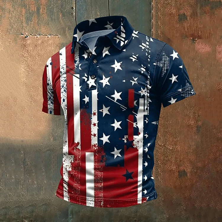 Men's Independence Day Flag Print Polo Shirt