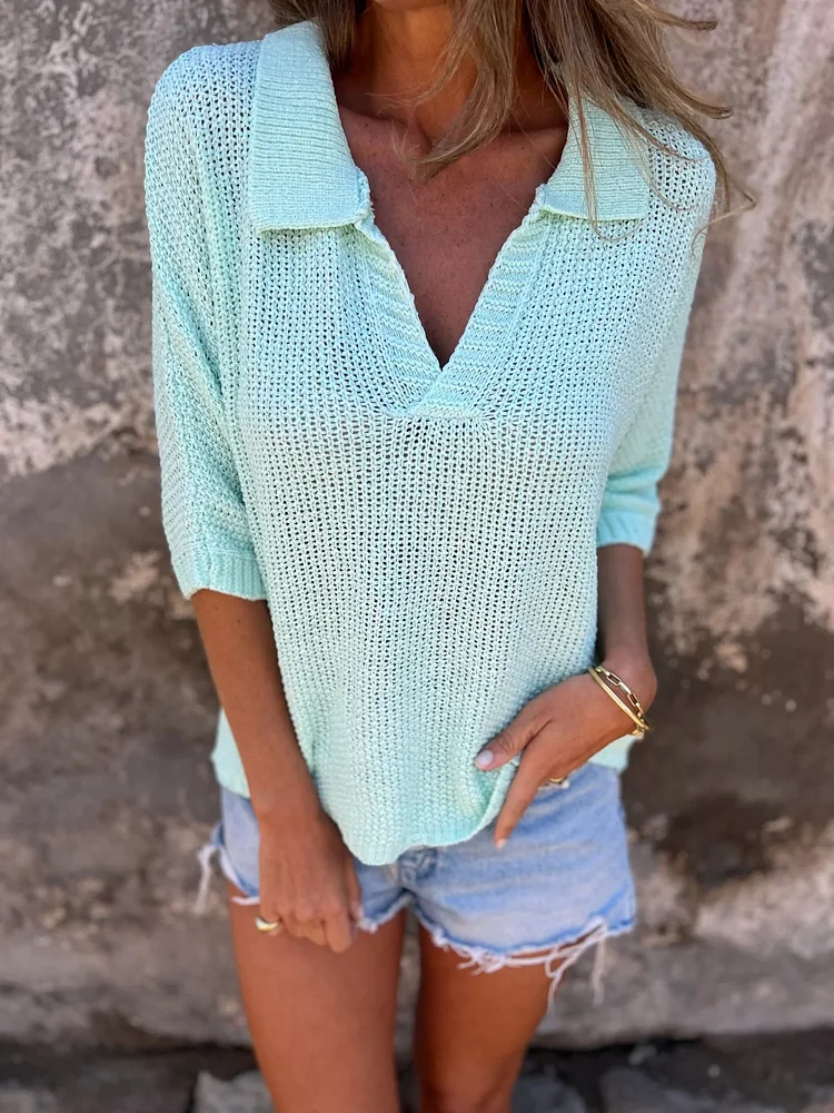 3/4 SLEEVE KNITTED LAPEL SWEATER (BUY 2 FREE SHIPPING)