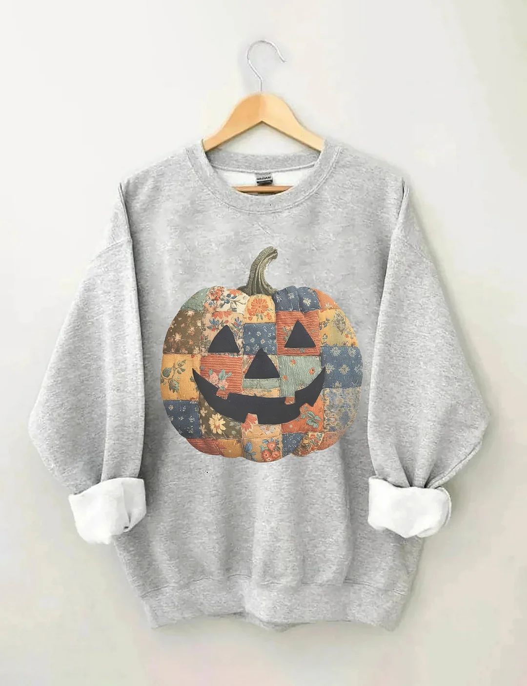 Retro Patchwork Halloween Pumpkin Sweatshirt