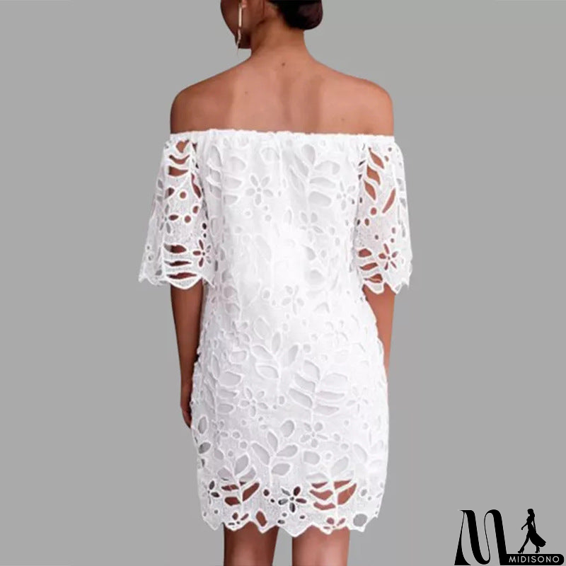 MidiSono - Solid Color Lace Fashion Short Sleeve Dress