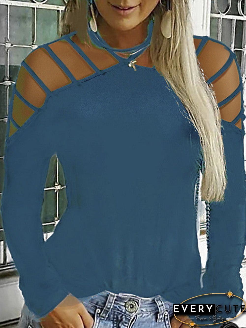 Women's Plus Size T-shirt Solid Colored Sexy Long Sleeve Halter Neck Tops Basic Top Black Blue Wine-829