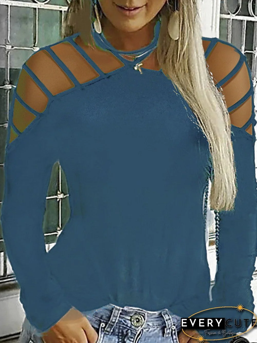 Women's Plus Size T-shirt Solid Colored Sexy Long Sleeve Halter Neck Tops Basic Top Black Blue Wine-829