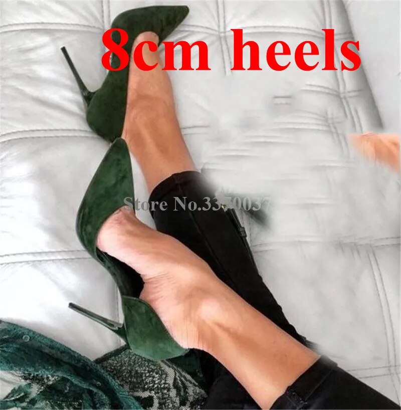 VCSHOES Women Classical Style Pointed Toe Dark Green Suede Leather Stiletto Heel Pumps High Heels Formal Dress Shoes Wedding