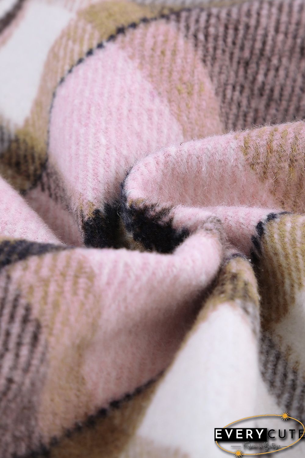 Pink Geometric Plaid Print Pocketed Shirt