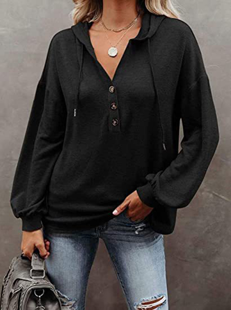  thdmladies V-neck Loose Casual Hooded Sweatshirt thedmladies