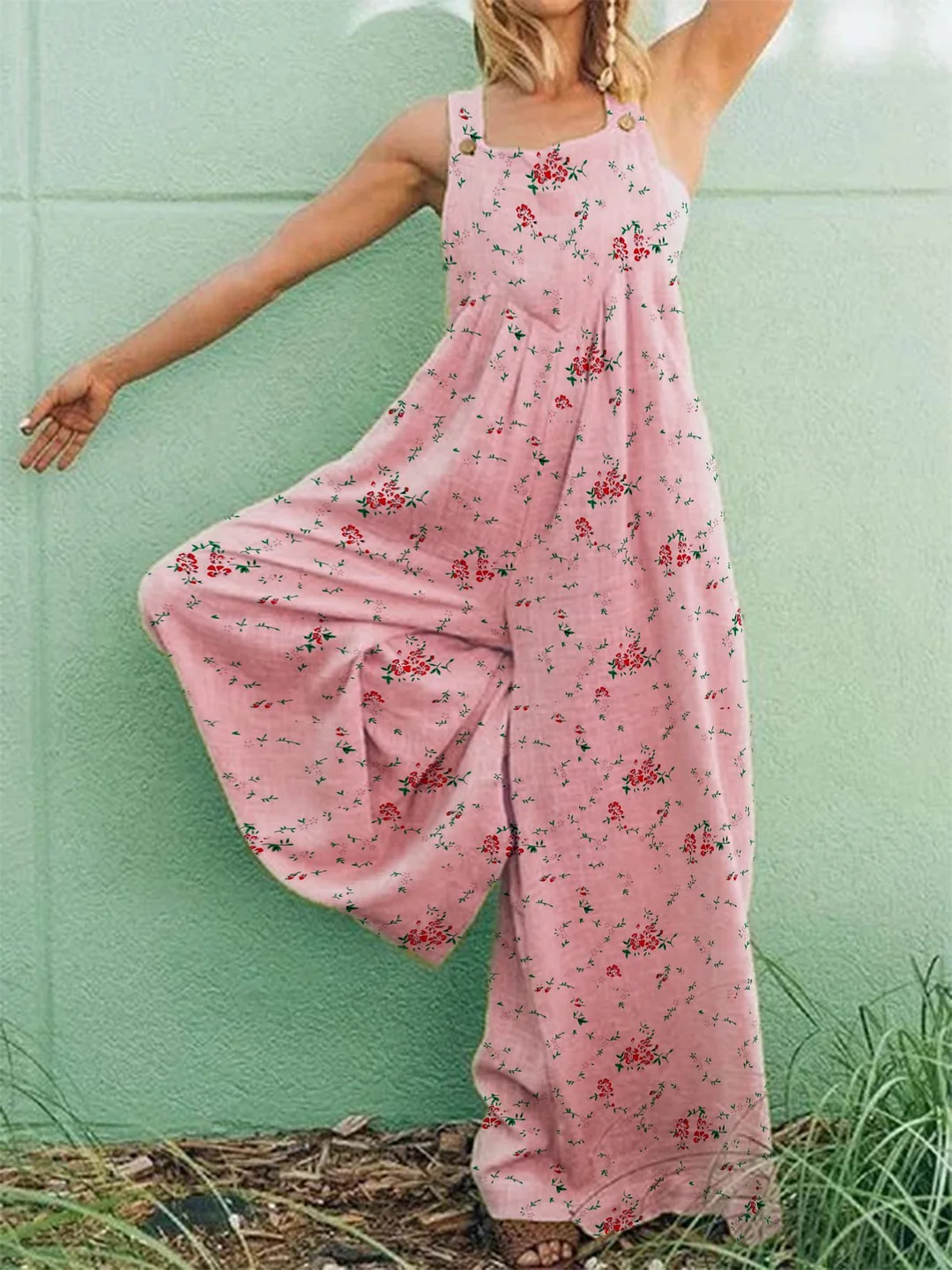 Vintage Casual Floral Printed Jumpsuit Overalls Jumpsuit & Romper | IFYHOME