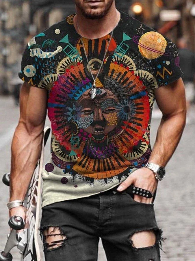 Men‘s Abstract Mysterious Tribe Print T-shirt