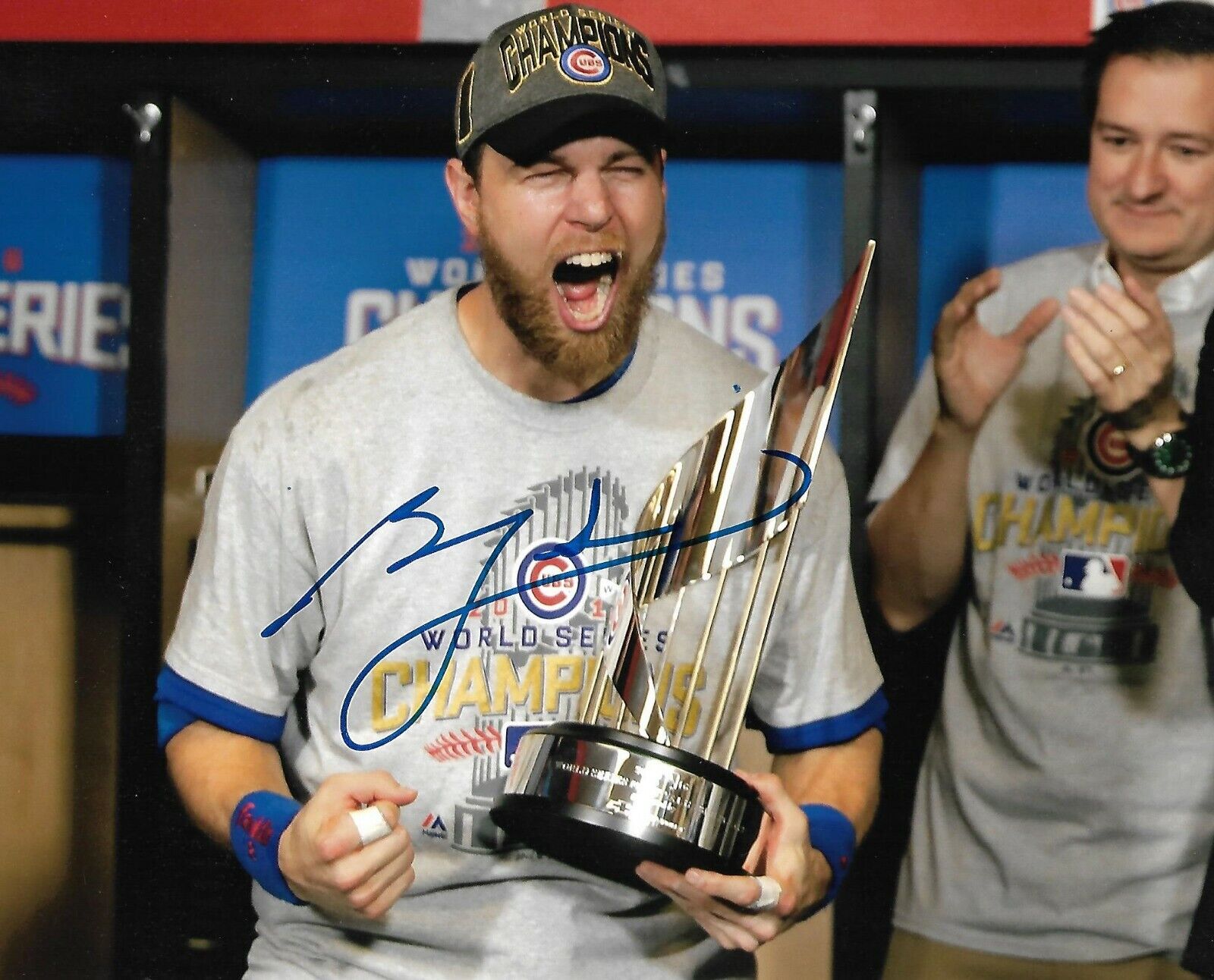 BEN ZOBRIST signed CHICAGO CUBS WORLD SRIES MVP TROPHY 8X10 Photo Poster painting w/COA PROOF