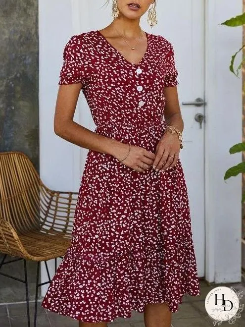 All Over Print Frill Trim Dress for Women