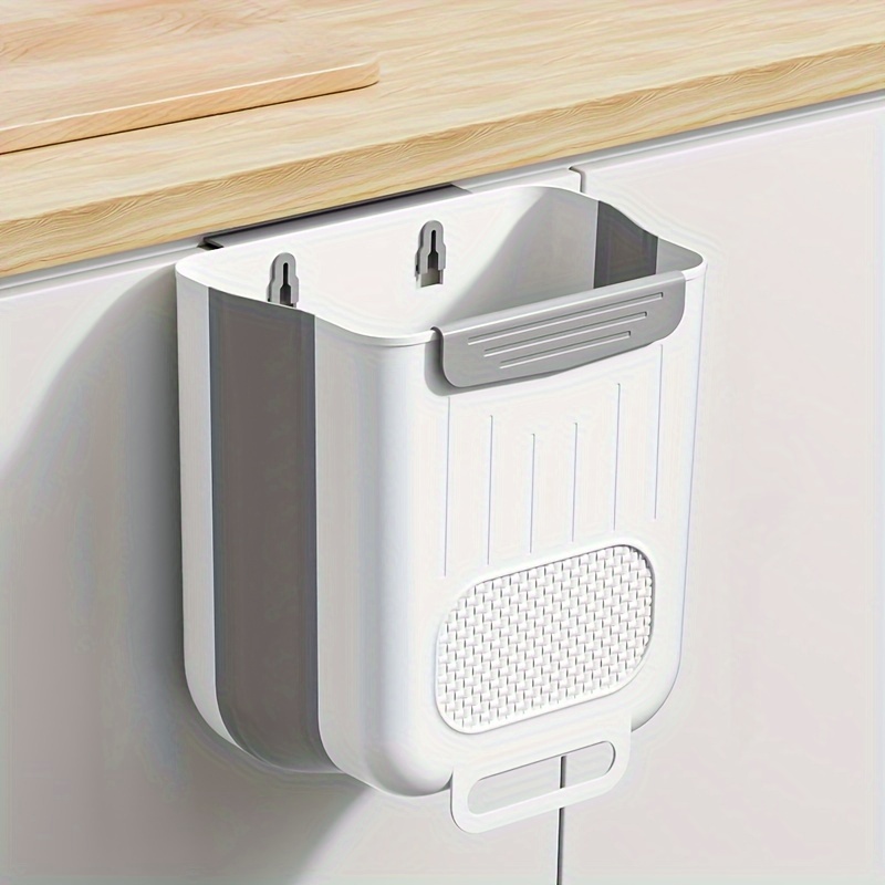 Plastic Kitchen Trash Can Organizer, Foldable Hanging Garbage Bag Holder for Cabinet Door, Wall-Mounted Waste Sorting Storage Bin