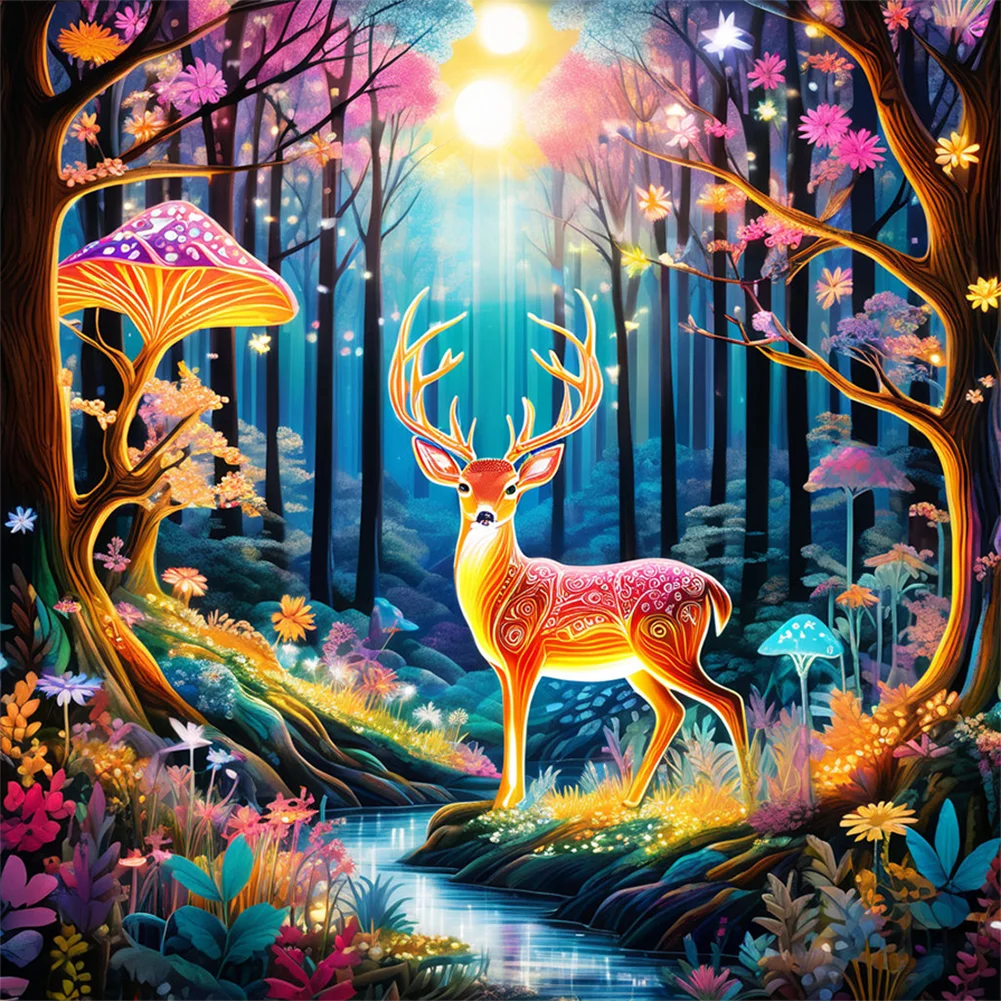 Diamond Painting - Full Round Drill - Mushroom Forest Elk(Canvas|30*30cm)