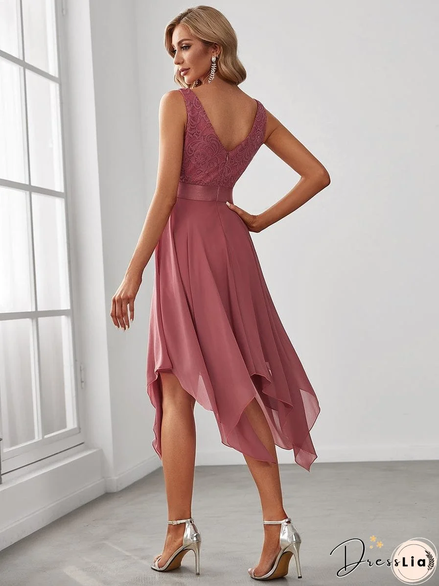 Captivating Deep V Neck A-line Sleeveless Dress with Asymmetrical Hem