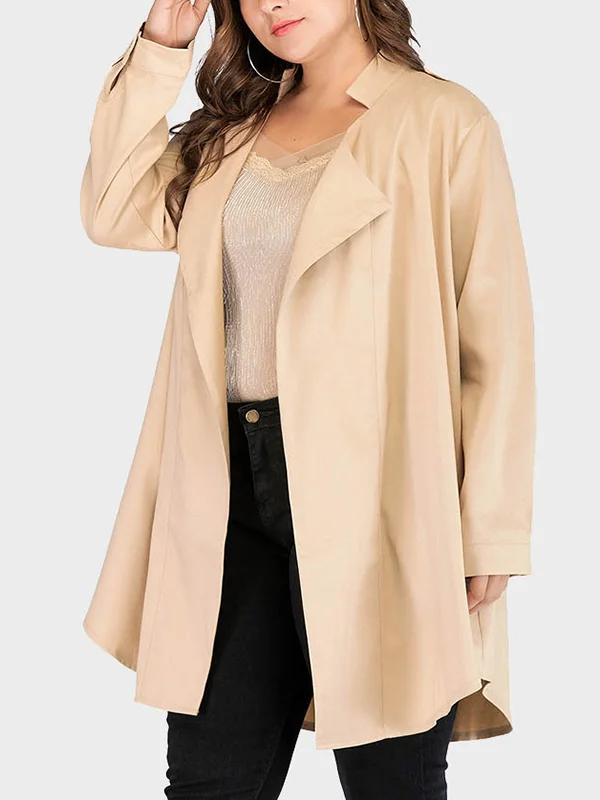 Solid Color Long Sleeves Loose Lapel Trench Coats Outerwear