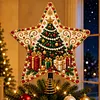 DIY Diamond Painting Wooden Christmas Tree Topper Star With Light, Double Side Drills,Holiday Tree Top Decoration with Spring Base, Removable Tabletop Christmas Decor