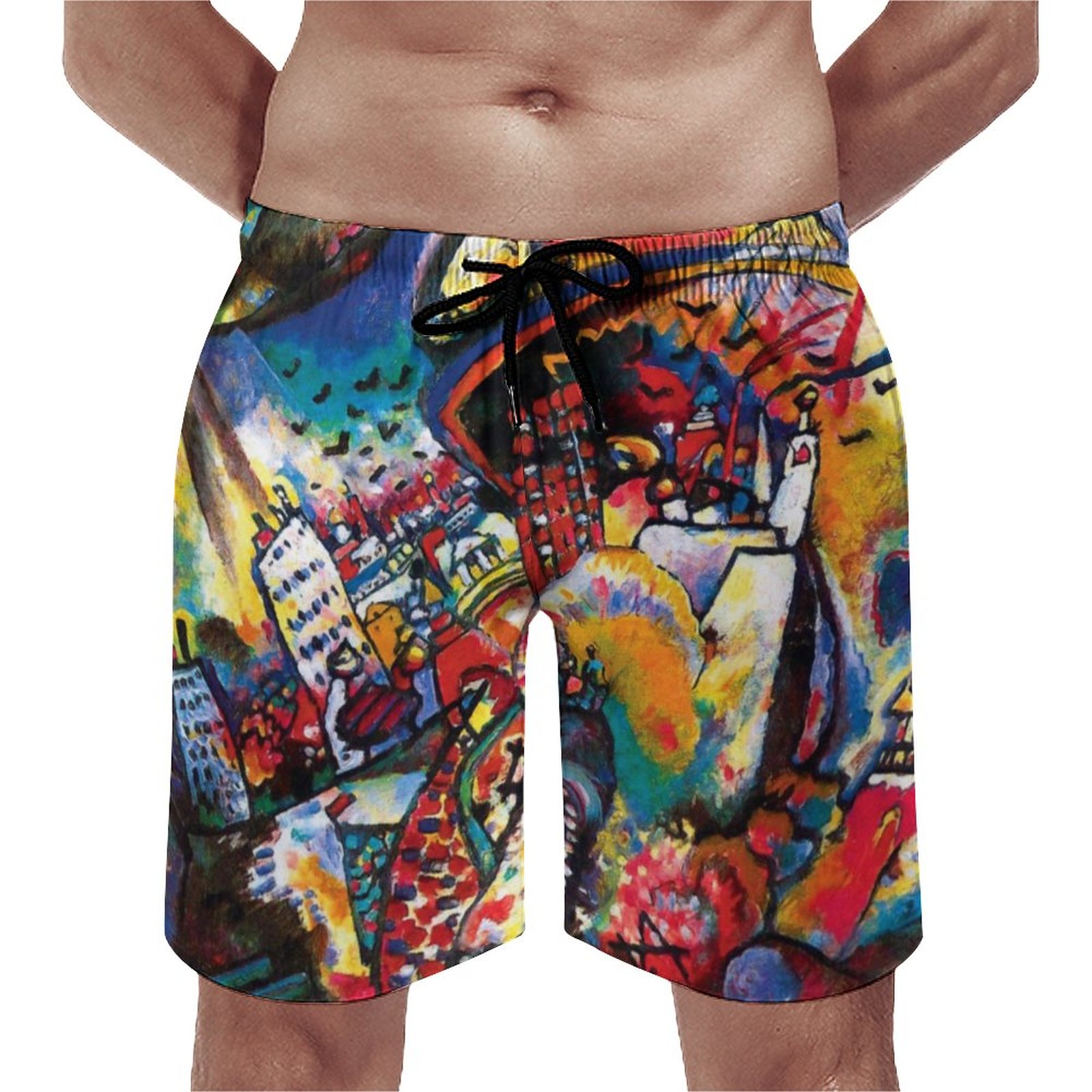 Wassily Kandinsky Moscow Cityscape Abstract Art Elegant Men's Swim Trunks Summer Board Shorts Quick Dry Beach Short with Pockets