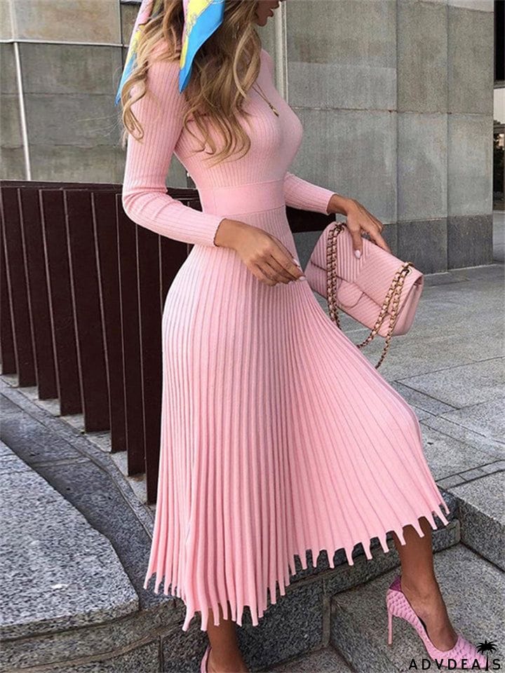 European American Female Autumn Winter Mid-length sweater Dress