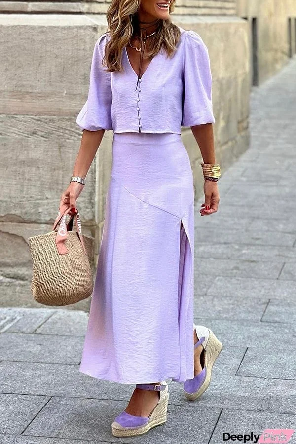 Stories Lavender Shirt and Skirt Set