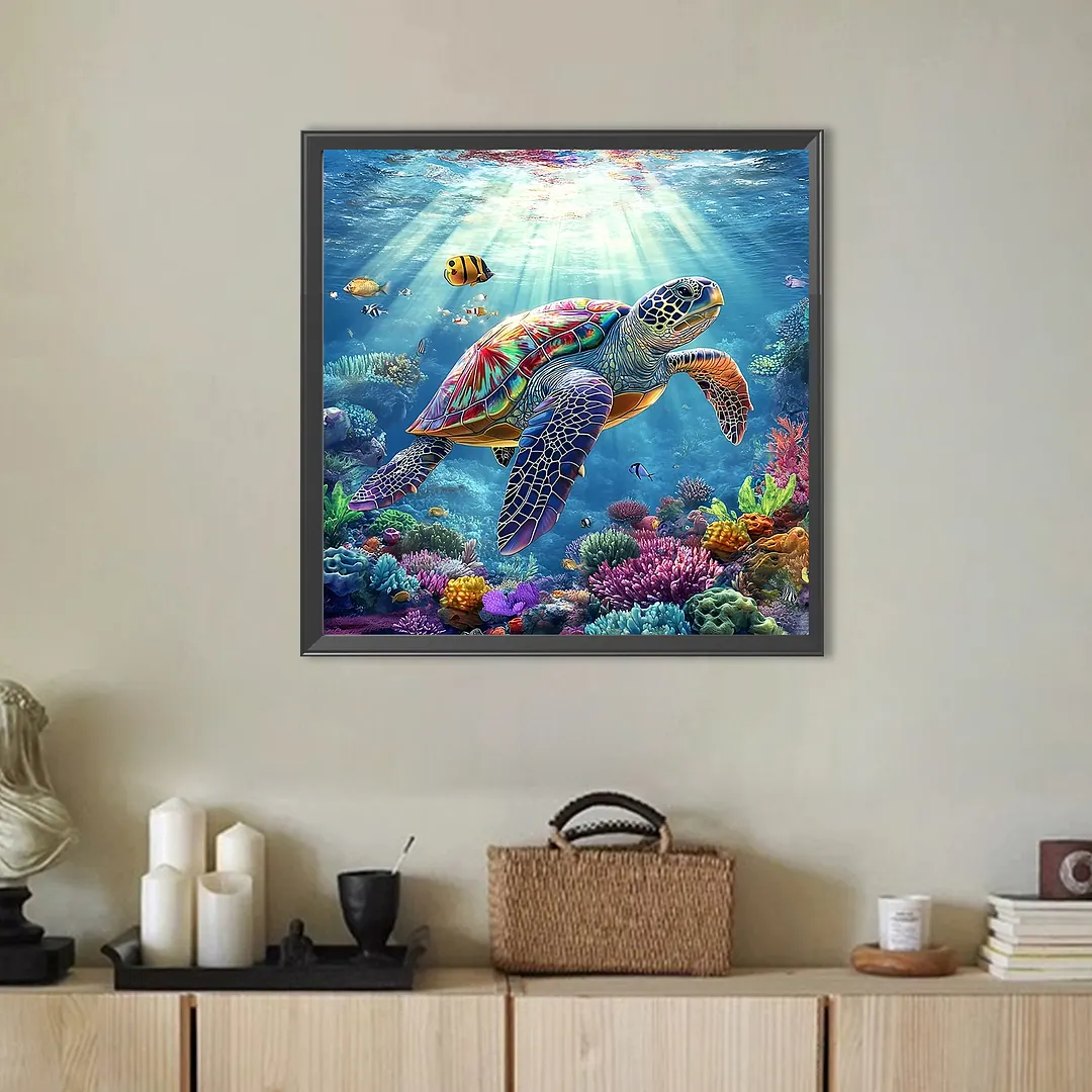 Sea Turtle Full DIY 5D Round Drill Gem Art Diamond Painting Kits 11.81x11.81 in Diamond Art Kits Diamond Dots Paintings Picture Arts Craft for Adults/Beginners Gift Idea Home Decor