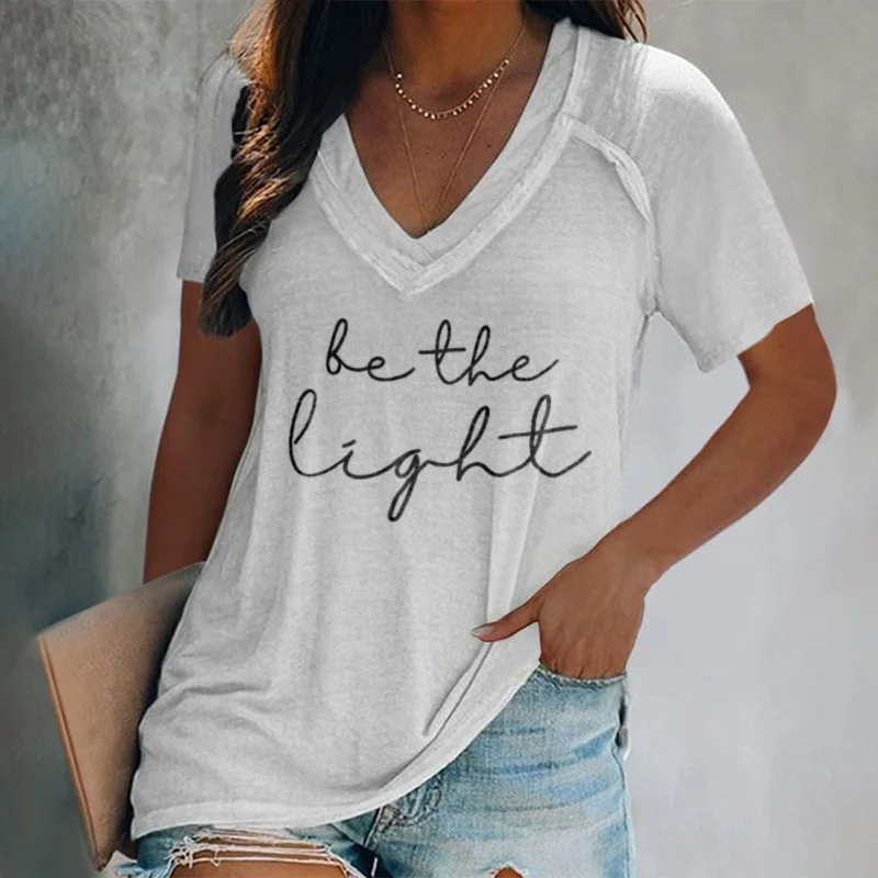 Letter v-neck long-sleeved graphic tees