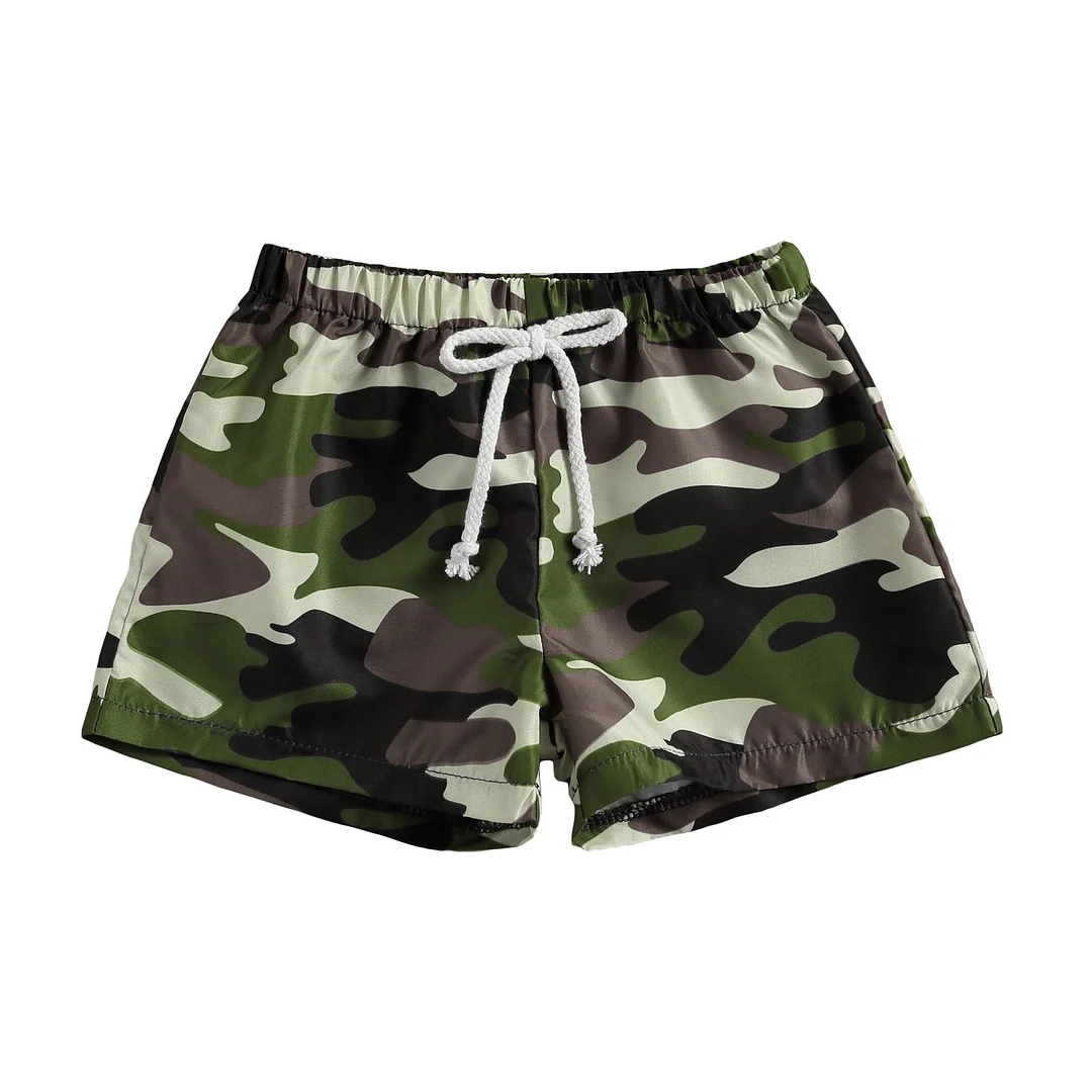 Children Kids Baby Boys Beach Shorts, Camouflage Palm Tree Printing Elastic Force Lace Up Waist Bottoms Trousers 1-5T