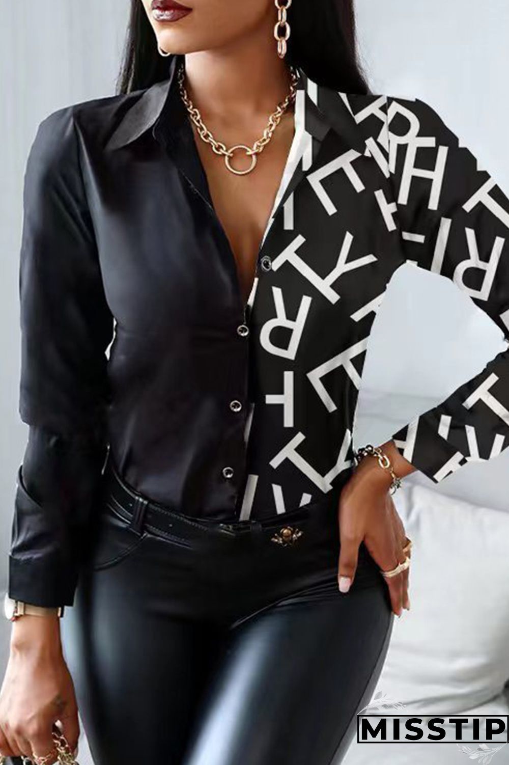 Camouflage Fashion Casual Print Patchwork Turndown Collar Tops