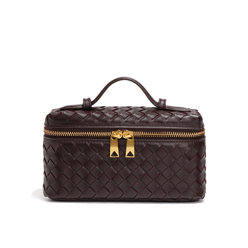 Women's PU Solid Color Classic Style Streetwear Weave Square Zipper Shoulder Bag Handbag