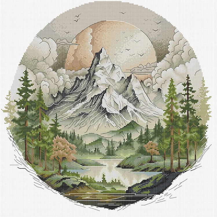 【Joy Sunday Brand】Snow Mountain Sunrise 44*42cm 14CT Stamped Canvas Cross Stitch(backstitch) gbfke