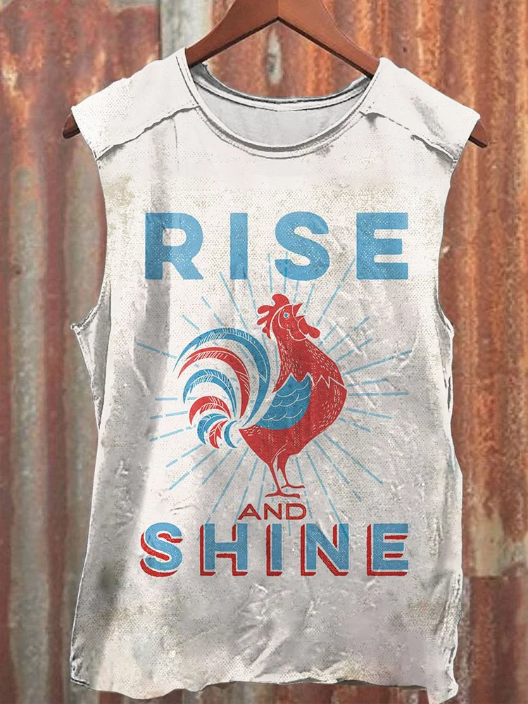 Teecade Teecade Vintage Rise And Shine Cowboy Print Casual Tank Top