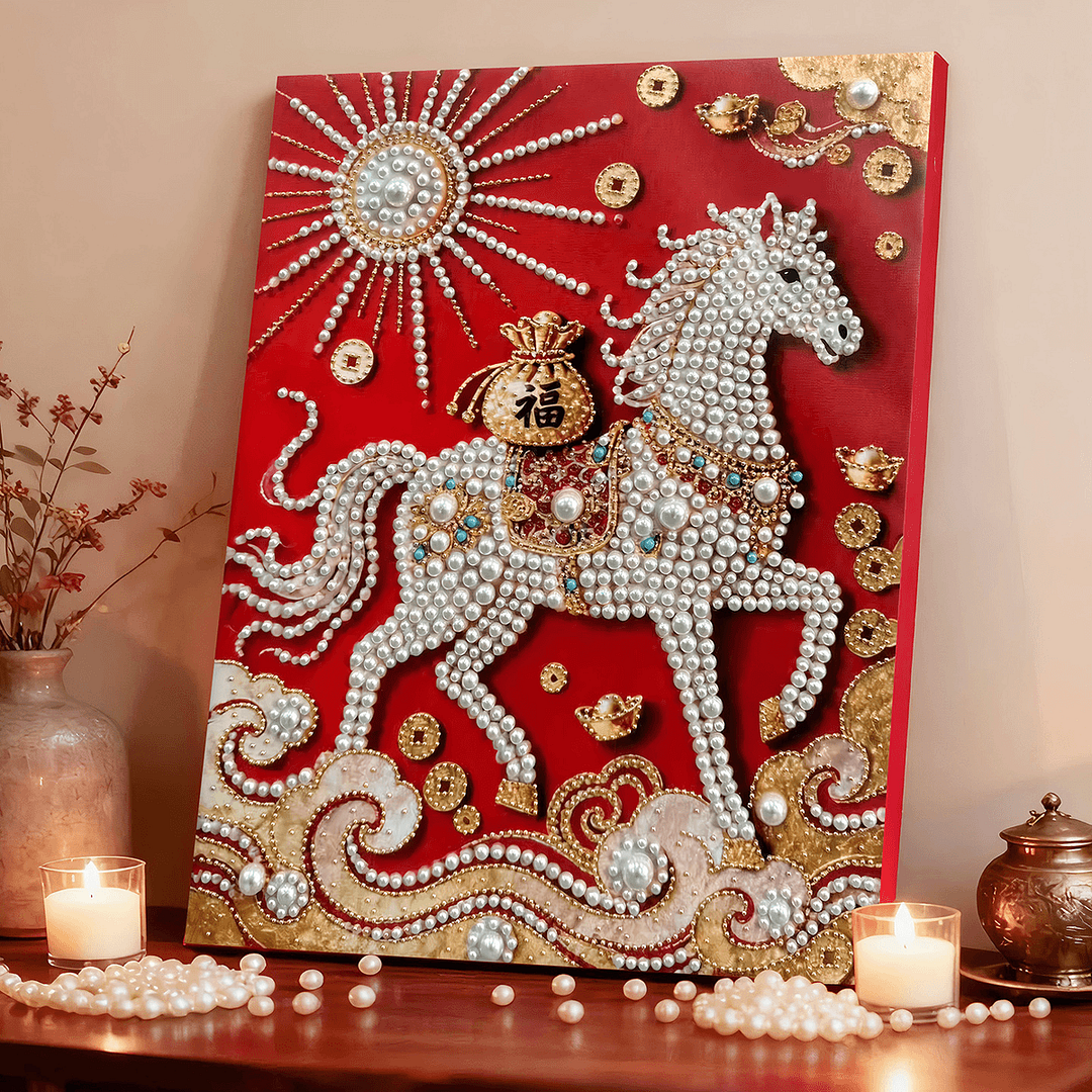 DIY Pearl Painting Art Kit, Oil Painting Style Beads Canvas With Frame 40*50cm