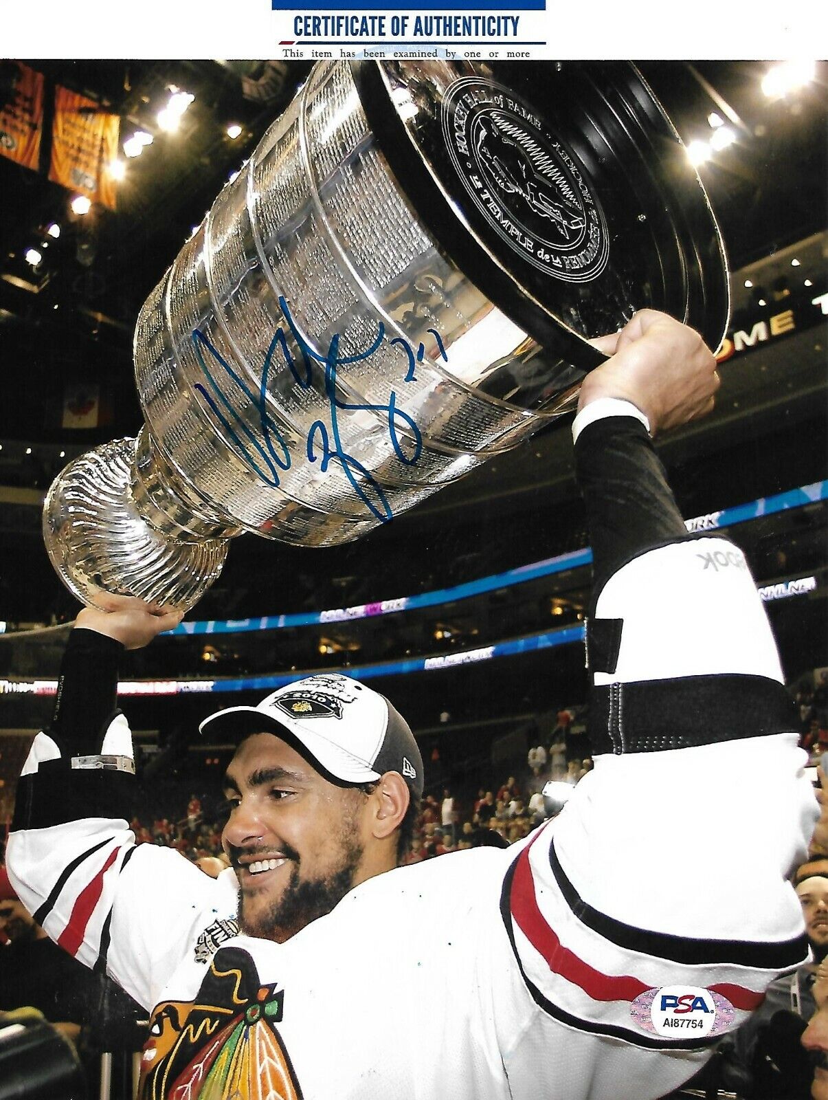 DUSTIN BYFUGLIEN signed CHICAGO BLACKHAWKS STANLEY 8X10 Photo Poster painting w/ COA PSA AI87754