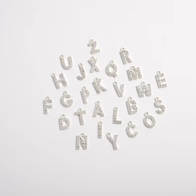 1 Piece 925 Sterling Silver Zircon 22K Gold Plated Rhodium Plated Letter Pendant Charms