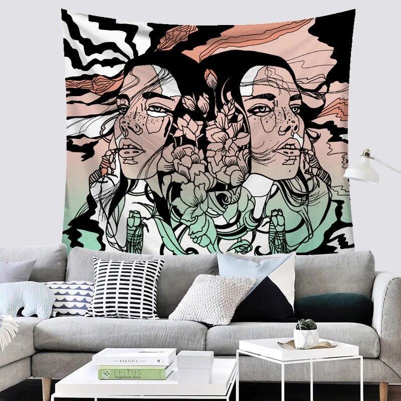 Watercolor Banshee Tapestry Wall Hanging Polyester Thin Section Nordic Girl Bedroom Painting Beach Towel Yoga Mat