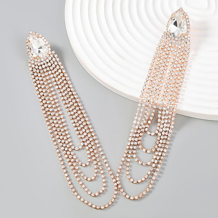 Fashion Alloy Drop Shape Diamond Tassels Earrings