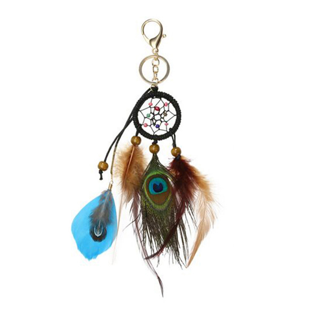 

Peafowl Feather Dreamcatcher Keychain Handmade Handbag Pendant Accessory, 501 Original