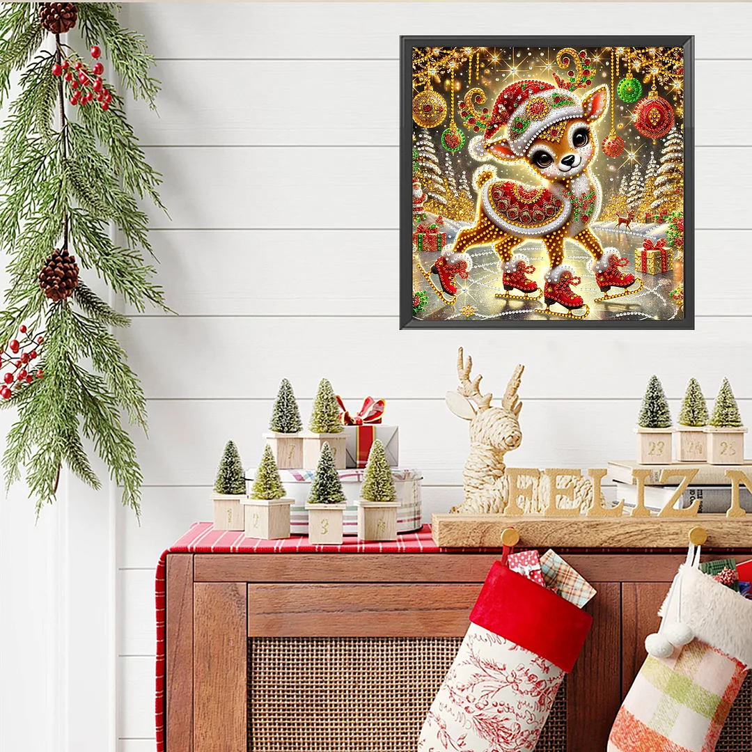 Christmas Deer - Diamond Painting - Partial Special Shaped Drill(Canvas|30*30cm)