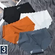 Pornhint 3Pcs/Set Seamless Underwear Silk Women's Solid Color Panties Lady Ruffle Underpants Girls Briefs Smooth Panty Sexy Lingerie