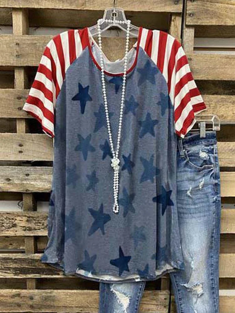Cotton-Blend Short Sleeve Casual Shift T-Shirts