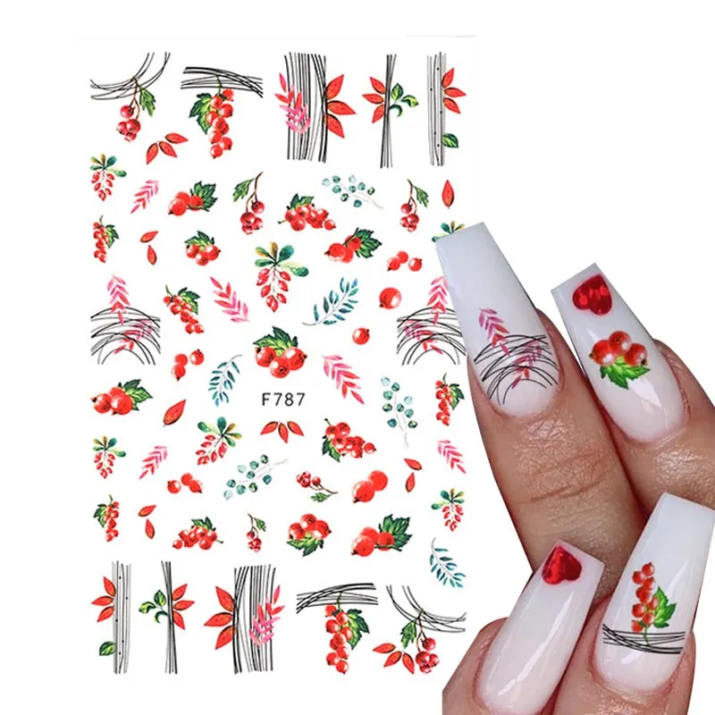 1pcs Leaf With Lines Nails Sticker Designer Fruit Nail Art 3D Decals Acrylic Designs Self Adhesive Manicure Slider Accesorioss-Nail Inspo