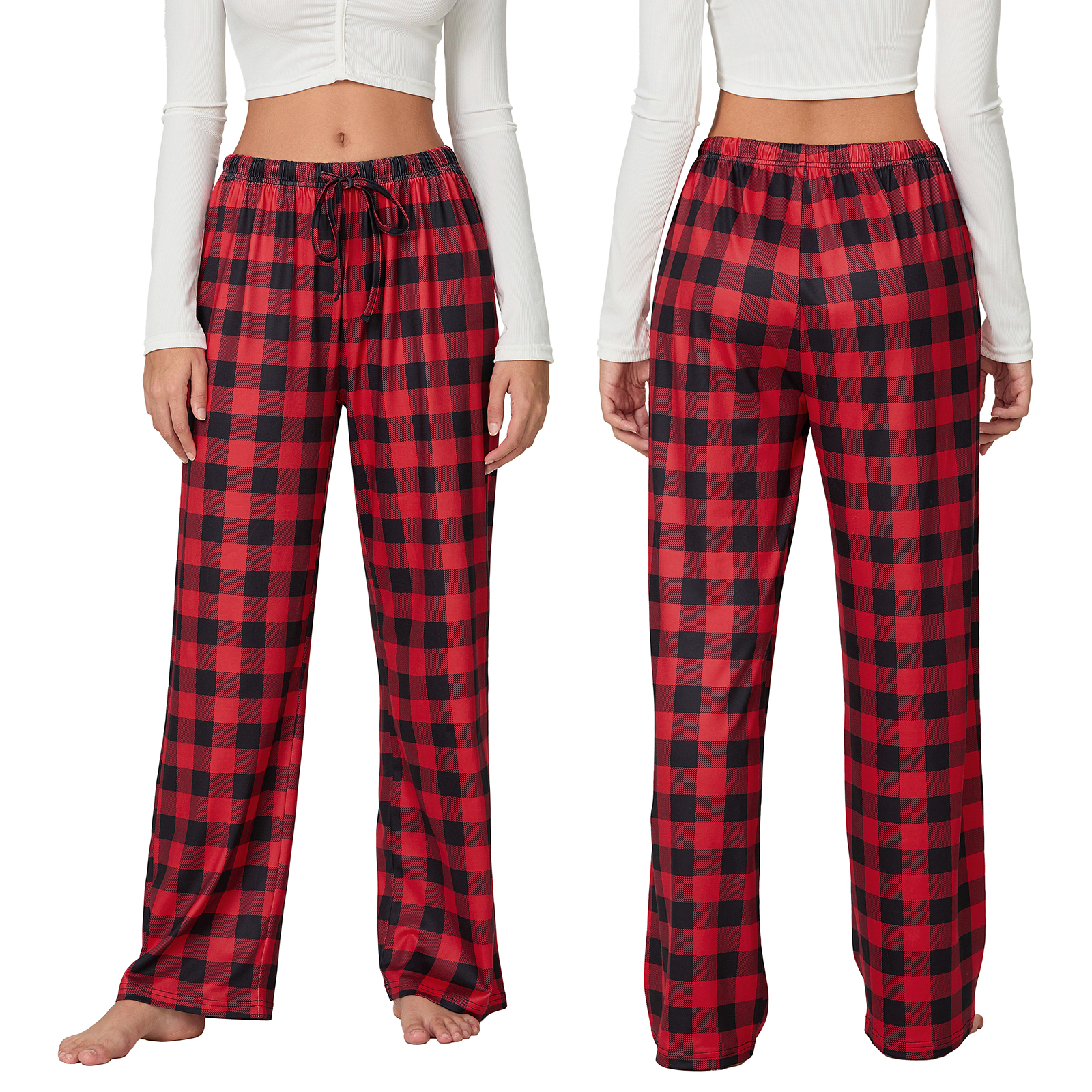Muyuhe Christmas Buffalo Plaid Lounge Pants – Elastic Waist Loose Sleep Pajamas for Women  