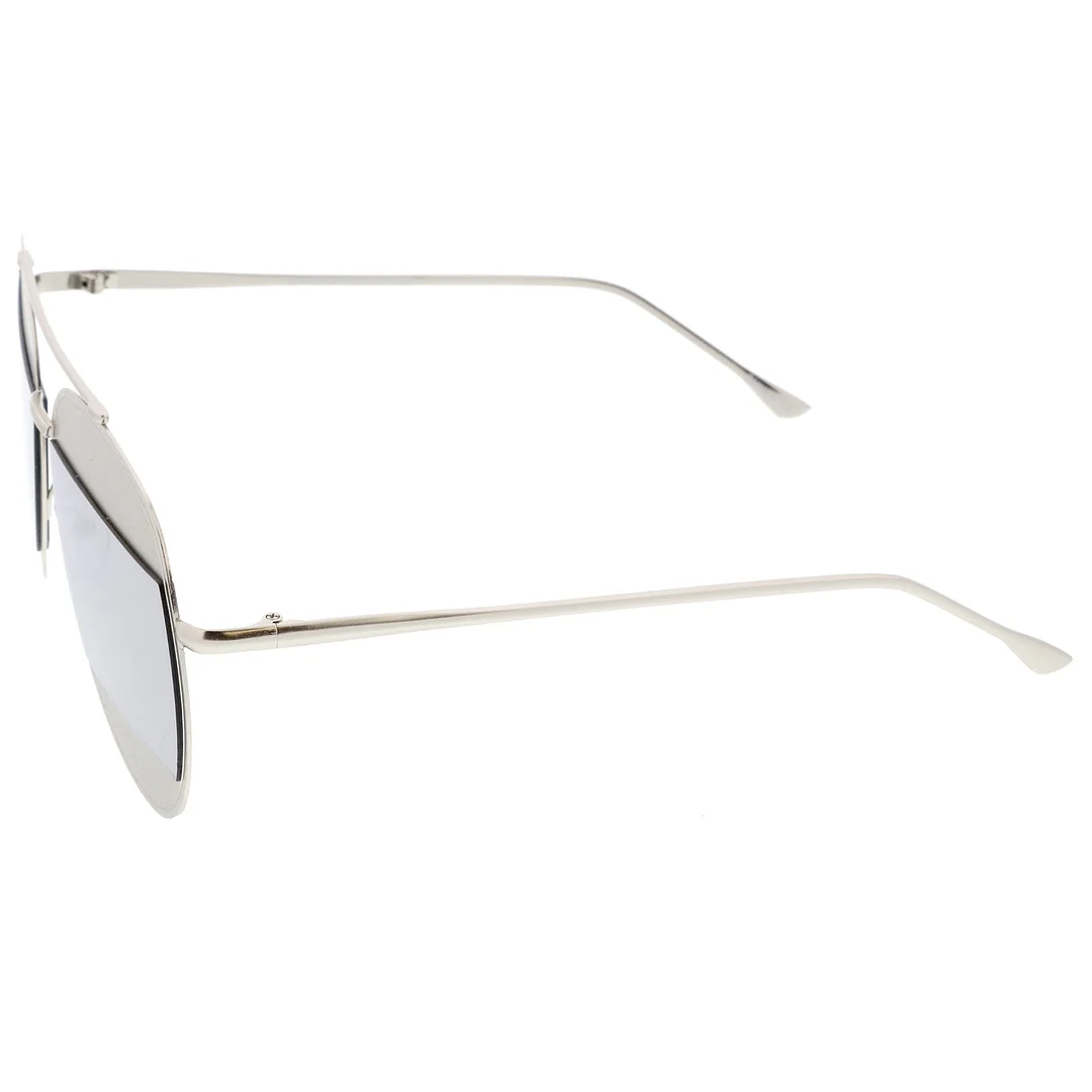 Two-Toned Metal Thin Temple Brow Bar Colored Mirror Split Lens Aviator glasses 57mm