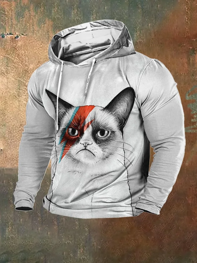 Men's Fleece Vintage Celebrity Kitten Print Hooded Sweatshirt